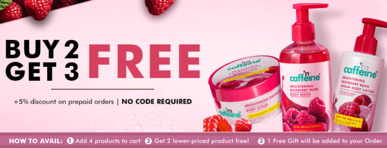 Mcaffeine B2G3: Buy 2 Get 3 FREE + Extra 5% OFF on Prepaid Orders