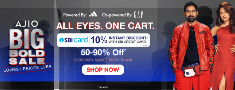 Ajio Big Bold Sale: Get 50-90% OFF on 23,00,000+ Styles & 6,000+ Brands