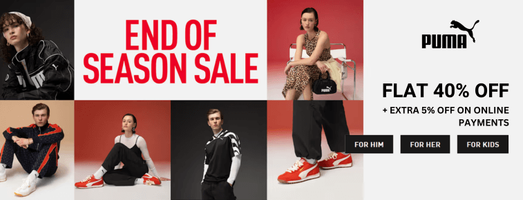 Puma End of Season Sale: Get Flat 40% OFF + Extra 5% OFF on Online Payments