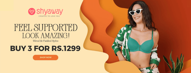 Shyaway.com Hot Offers: Buy 3 Wired & Padded Styles Bras For Only Rs.999