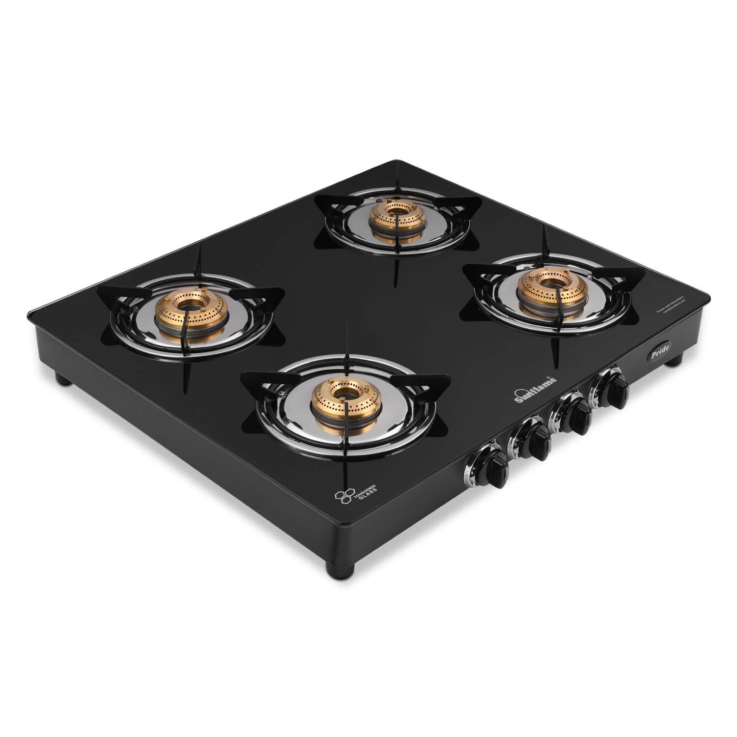 Sunflame GT Pride Glass Top 4 Brass Burner Gas Stove  