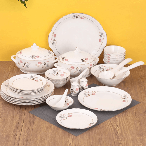 Clay-Craft-Fine-Ceramic-Floral-Gold-Line-Design-Dinner-Set